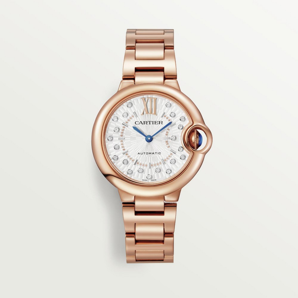 Đồng Hồ Cartier Ballon Bleu De Cartier Watch 33mm Nữ Vàng Hồng Xám